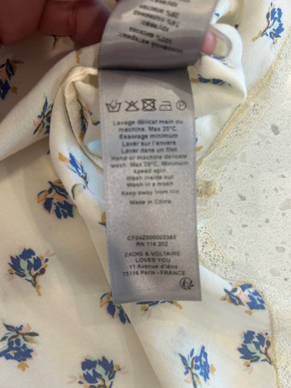 Zadig & Voltaire  Christ Vanilla  Flower/ Lace Trim Camisole Top. - Picture 7 of 8